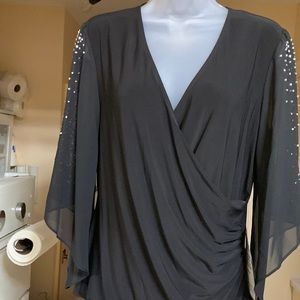 Rhinestone Embellished Faux Wrap Top NWT